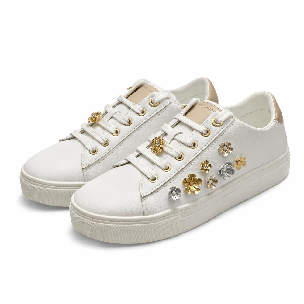 Karl Lagerfeld Paris Cate Fleur Womens White Leather Floral Embellished Size 8.5